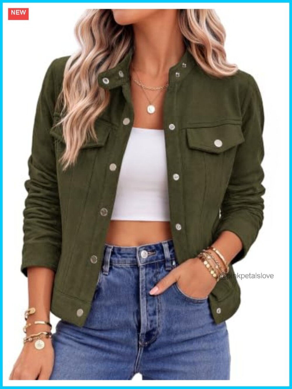 Faux Suede Cropped Jacket Snap Button Lapel Collar Casual Fall